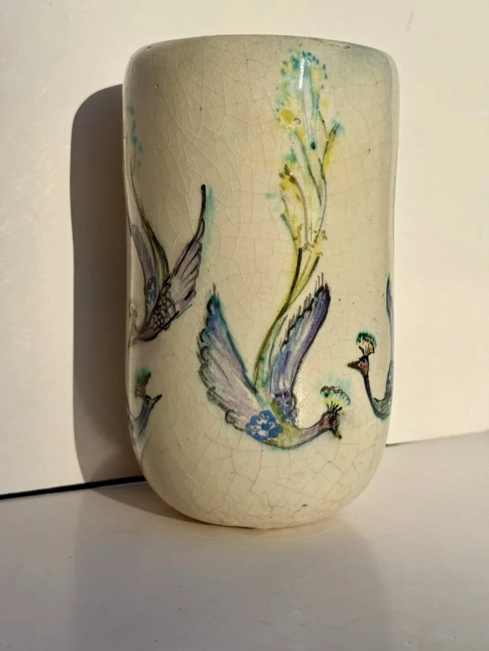 Vintage Studio Pottery Cylinder Vase Black White Abstract Ceramic Home Decor
